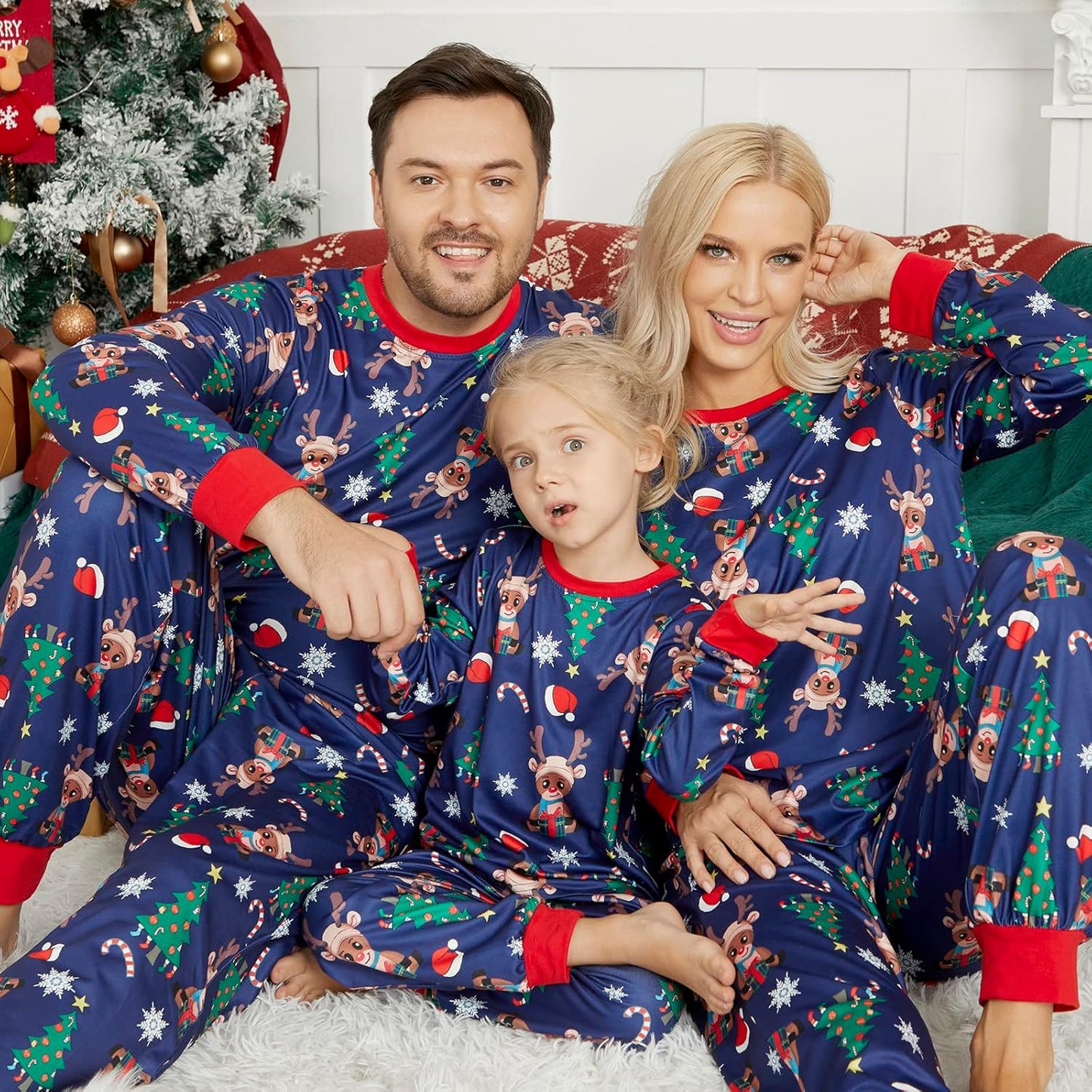 Christmas Pajamas for Family Matching Family Pajamas Sets Xmas Elk Reindeer Print Family Xmas Sleepwear Set