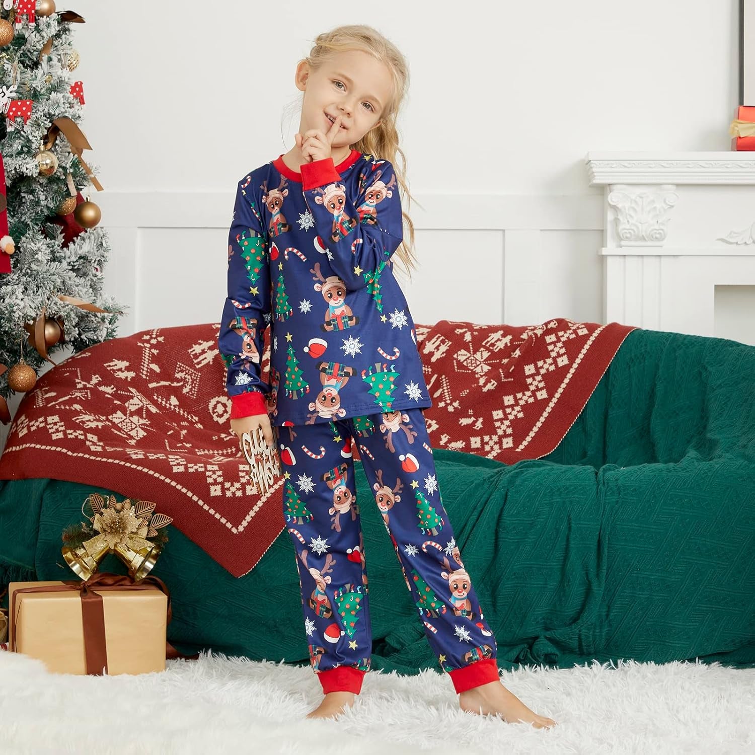 Christmas Pajamas for Family Matching Family Pajamas Sets Xmas Elk Reindeer Print Family Xmas Sleepwear Set